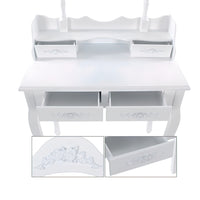 Ren 30 Inch 3 Piece Vanity Desk Set with Rotating Mirror and Matching Stool, 4 Drawers, Pure White Solid Wood - UPT-272876