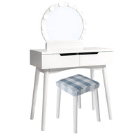 32 Inch 3 Piece Vanity Dressing Table Set with LED Mirror, 2 Drawers, Cushioned Stool, White Solid Wood - UPT-272879