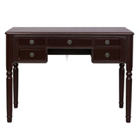 43 Inch 3 Piece Vanity Desk Set with Elegant Trifold Mirror and a Cushioned Stool, Espresso Brown Solid Wood - UPT-272880