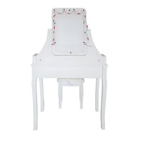 32 Inch 3 Piece Vanity Desk Set with LED Lights, 5 Drawers, Cushioned Stool, White Solid Wood - UPT-272881