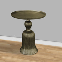 23 Inch Classic Vintage Accent Side Table, Round Tray Top, Aluminum, Pedestal Base, Ridges, Antique Brass - UPT-272885