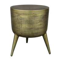 16 Inch Classic Vintage Round 3 Legs Decorative Aluminum Side End Table, Djembe Drum Shape, Antique Brass - UPT-272886