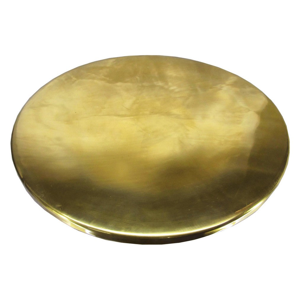 Zoe 30 Inch Modern Classic Round Metal Coffee Table with Pedestal Base, Glossy Gold Brass- UPT-272897