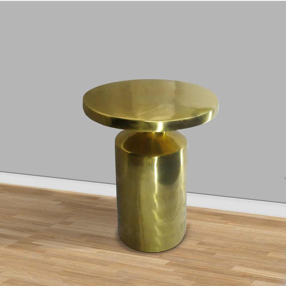 Zoe 19 Inch Modern Industrial Round Metal Side Accent Table with Pedestal Base, Glossy Brass - UPT-272898