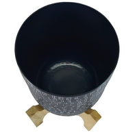 Alex 8 Inch Artisanal Industrial Round Hammered Metal Planter Pot with Wood Arch Stand, Midnight Blue - UPT-272900