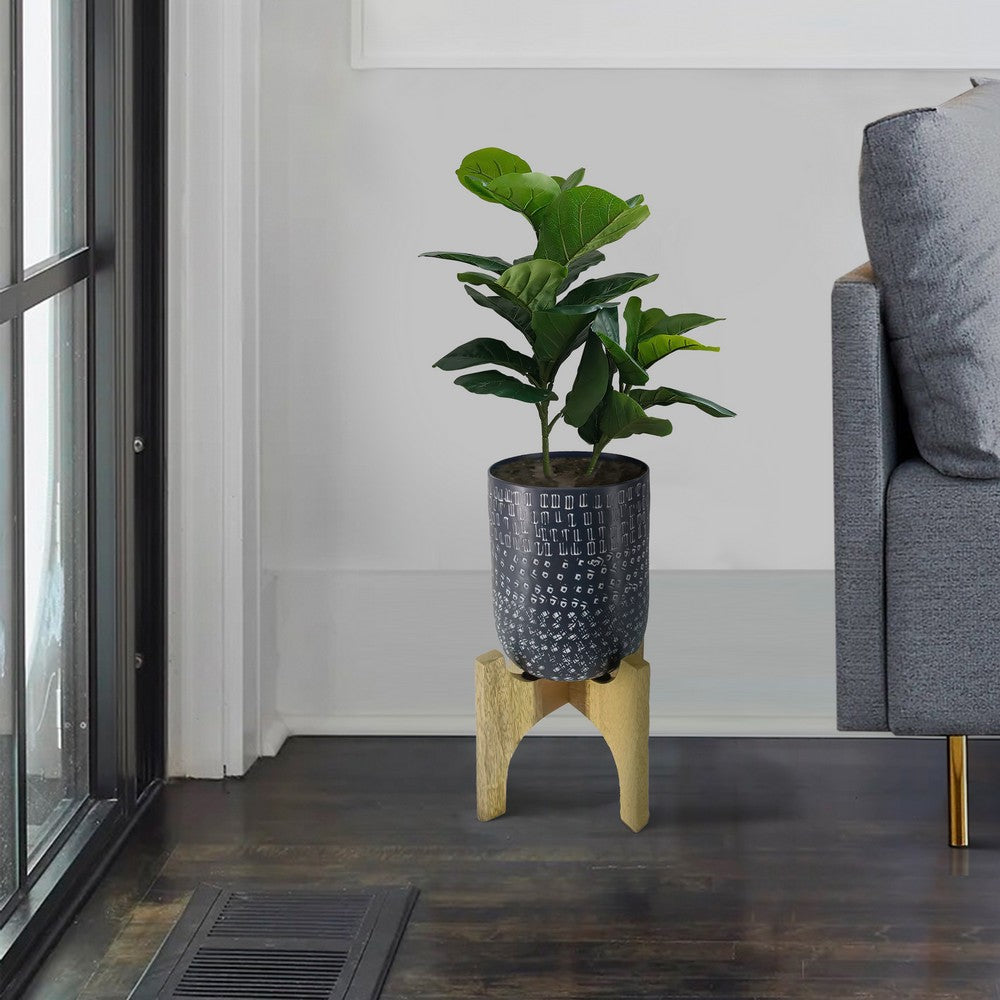 Buy Alex 8 Inch Artisanal Industrial Round Hammered Metal Planter Pot with  Wood Arch Stand, Midnight Blue - UPT-272900