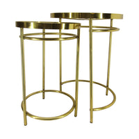 22, 20 Inch Round 2 Piece Marble Top Nesting End Table Set with Metal Frame, Brass Inlay, White - UPT-272905