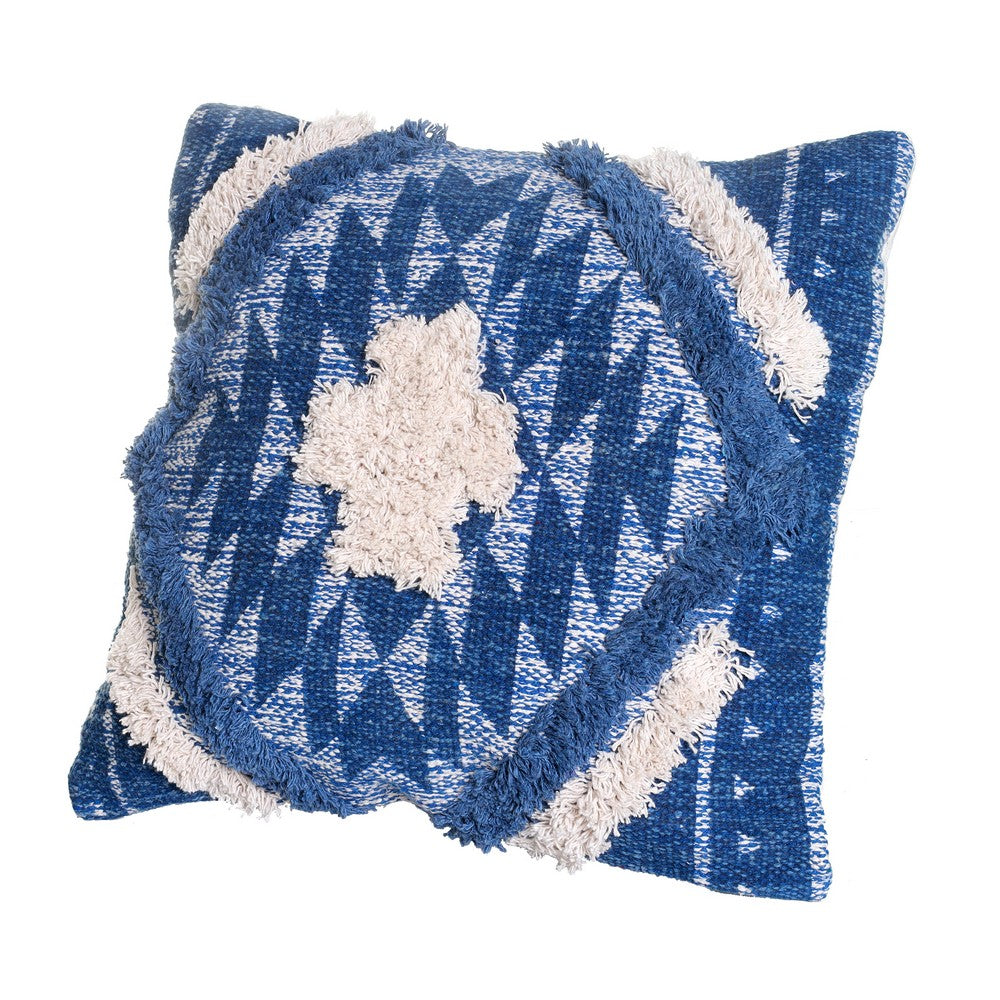 18 X 18 Shaggy Cotton Accent Throw Pillows, Southwest Aztec Pattern, Set of 2, Blue, White - UPT-273452