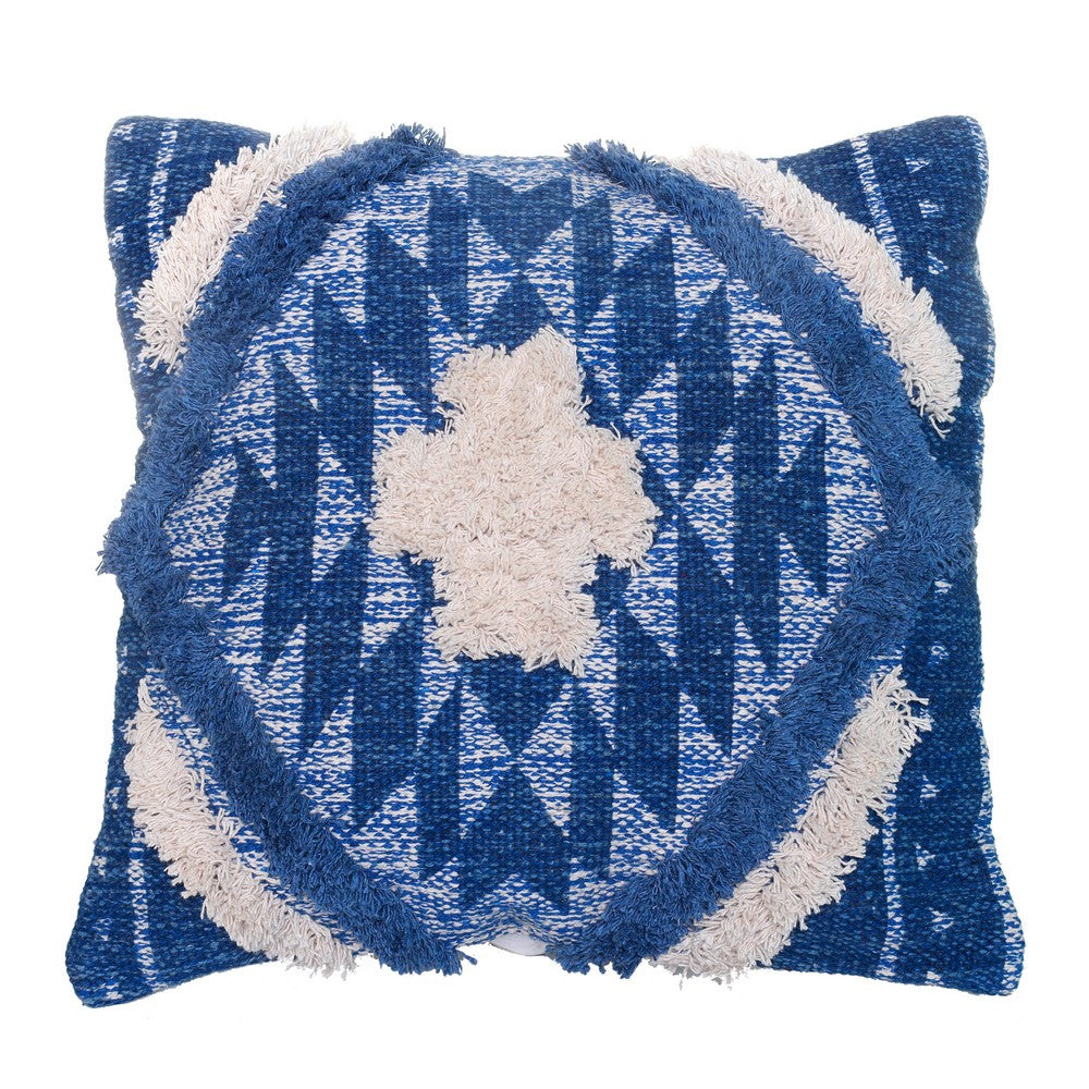 18 X 18 Shaggy Cotton Accent Throw Pillows, Southwest Aztec Pattern, Set of 2, Blue, White - UPT-273452