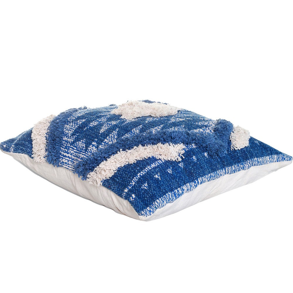 18 X 18 Shaggy Cotton Accent Throw Pillows, Southwest Aztec Pattern, Set of 2, Blue, White - UPT-273452