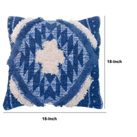 18 X 18 Shaggy Cotton Accent Throw Pillows, Southwest Aztec Pattern, Set of 2, Blue, White - UPT-273452