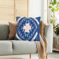 18 X 18 Shaggy Cotton Accent Throw Pillows, Southwest Aztec Pattern, Set of 2, Blue, White - UPT-273452