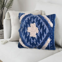 18 X 18 Shaggy Cotton Accent Throw Pillows, Southwest Aztec Pattern, Set of 2, Blue, White - UPT-273452