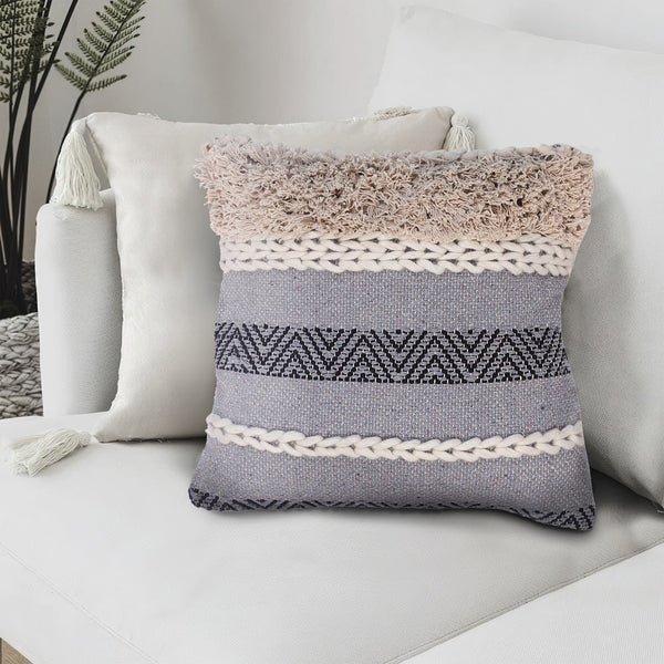 18 x 18 Cotton Accent Throw Pillows, Geometric Lined Pattern, Set of 2, Multicolor - UPT-273454