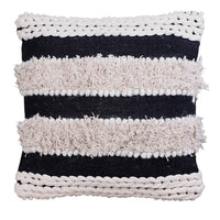 Adiv 18 x 18 Handcrafted Shaggy Cotton Accent Throw Pillows, Handknit Yarn, Set of 2, White, Black - UPT-273458