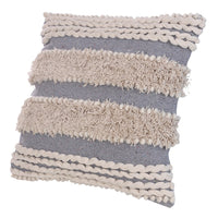 Adiv 18 x 18 Handcrafted Shaggy Cotton Accent Throw Pillows, Woven Yarn, Set of 2, Beige, Gray - UPT-273459