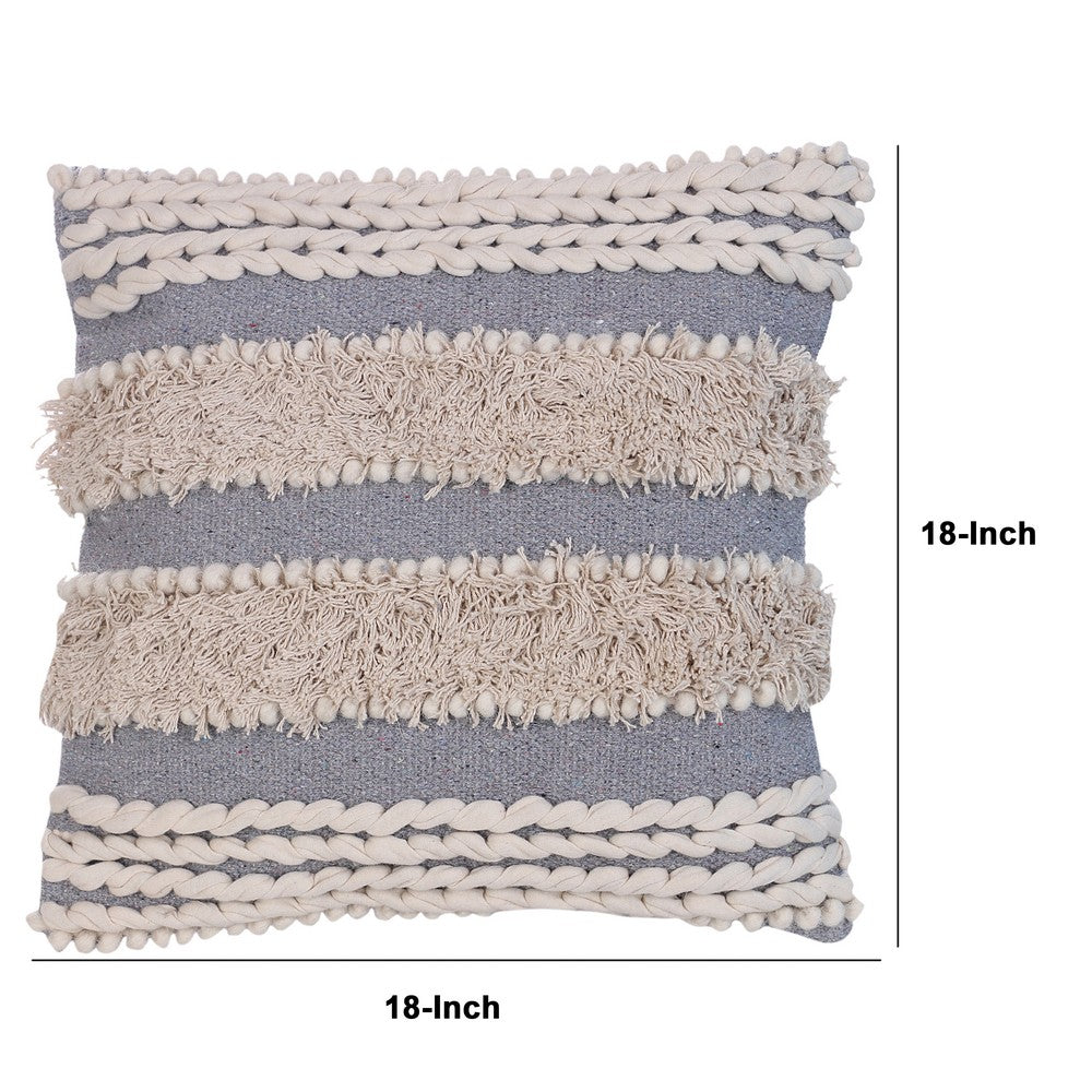 Adiv 18 x 18 Handcrafted Shaggy Cotton Accent Throw Pillows, Woven Yarn, Set of 2, Beige, Gray - UPT-273459