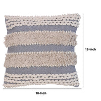 Adiv 18 x 18 Handcrafted Shaggy Cotton Accent Throw Pillows, Woven Yarn, Set of 2, Beige, Gray - UPT-273459