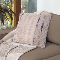 18 x 18 Handcrafted Shaggy Cotton Accent Throw Pillows, Woven Yarn, Set of 2, Beige, Blue - UPT-273460