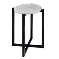 Ivy 18.5 Inch Marble Top Accent Round End Table with Metal Frame, White and Black - UPT-273467