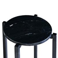 Ivy 18.5 Inch Marble Top Round Accent End Table with Metal Frame, Black - UPT-273468