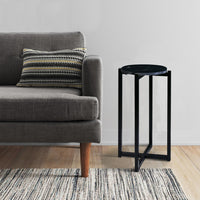 Ivy 24.5 Inch Round Marble Top Accent Side Table with Metal Frame, Black - UPT-273472