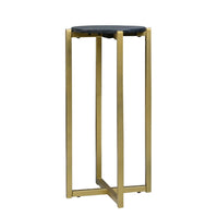 Ivy 24.5 Inch Marble Top Accent Round Side Table with Metal Frame, Black and Gold - UPT-273473