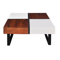 Byron 35 Inch Acacia Wood Square Coffee Table, 2 Slide Out Storage, White, Mahogany Brown - UPT-273477