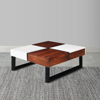 Byron 35 Inch Acacia Wood Square Coffee Table, 2 Slide Out Storage, White, Mahogany Brown - UPT-273477