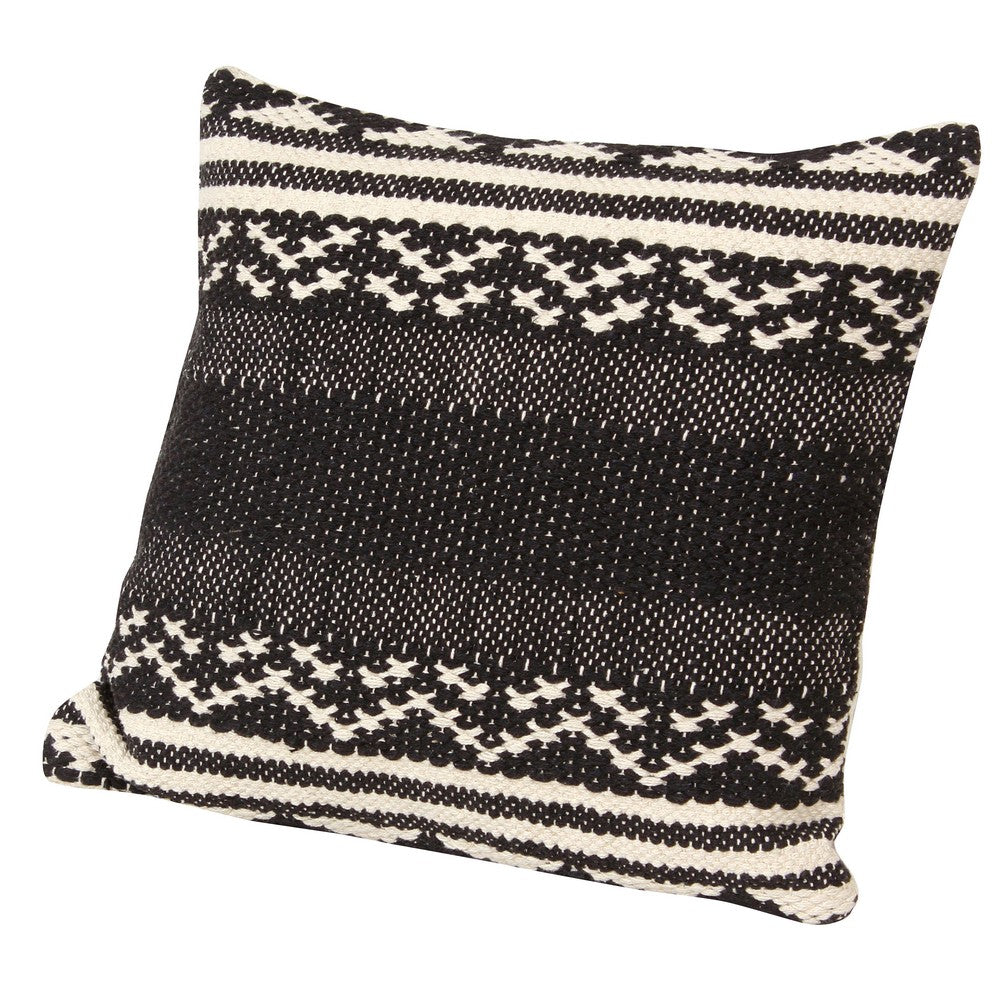 18x18 Inch Hand Woven Pillow Black Cotton With Polyester Fill