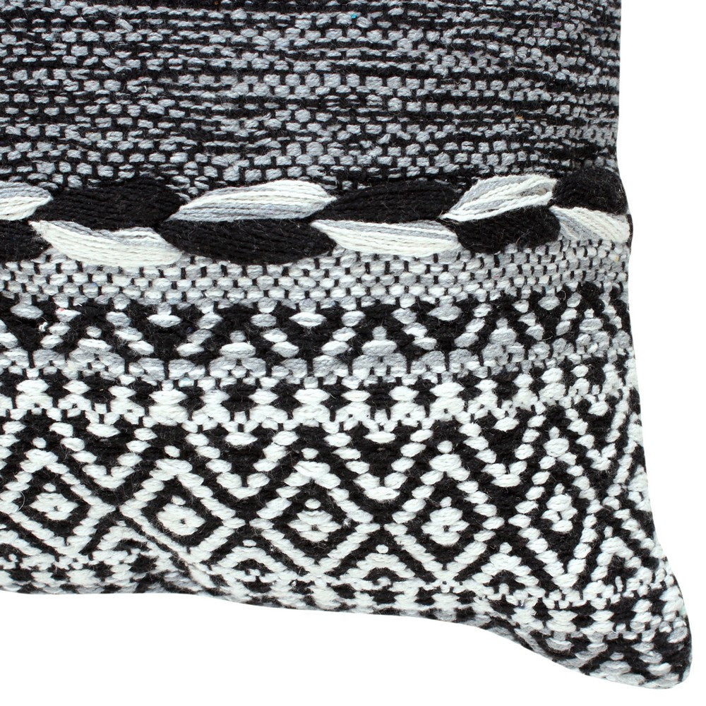 18 x 18 Jacquard Square Decorative Cotton Accent Throw Pillow with Soft Boho Tribal Pattern, Set of 2, Black, White - UPT-273479