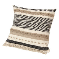 18 x 18 Square Cotton Bohemian Style Decorative Accent Throw Pillow with Herringbone Pattern, Beige, Black - UPT-273481