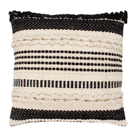 18 x 18 Square Cotton Decor Accent Throw Pillow, Herringbone Design, Embroidery, Cream, Set of 2, Black - UPT-273482