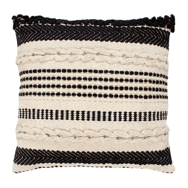 Cream Fringe Textured 18 in. x 18 in. Square Decorative Throw Pillow