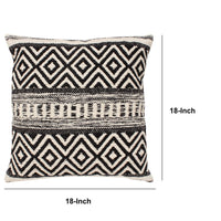 18 x 18 Jacquard Square Cotton Sham Accent Throw Pillow with Boho Diamond Pattern, Set of 2, Black, White - UPT-273483