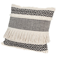 18 x 18 Fringed Square Cotton Boho Style Accent Throw Pillow, Diamond Pattern, Set of 2, Black, White - UPT-273484