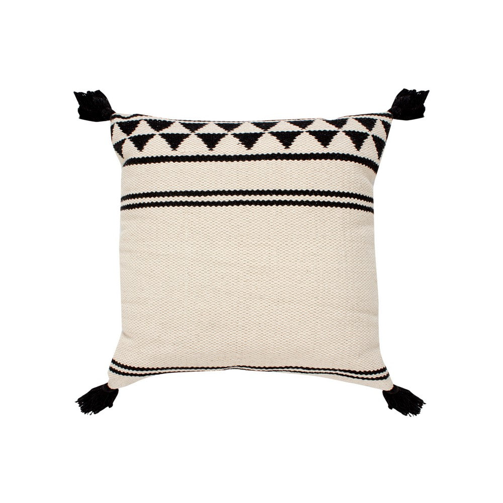 18 x 18 Square Cotton Accent Throw Pillow with Simple Striped Pattern and Tassels, Set of 2, White and Black - UPT-273486