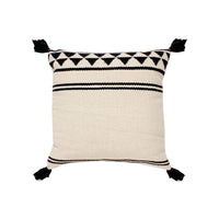 18 x 18 Square Cotton Accent Throw Pillow with Simple Striped Pattern and Tassels, Set of 2, White and Black - UPT-273486