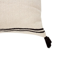 18 x 18 Square Cotton Accent Throw Pillow with Simple Striped Pattern and Tassels, Set of 2, White and Black - UPT-273486