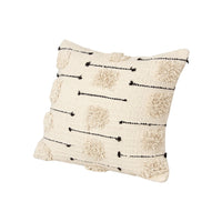 18 x 18 Square Cotton Accent Throw Pillow, Trimmed Shaggy Fringe Accents, Set of 2, Beige, Black - UPT-273488