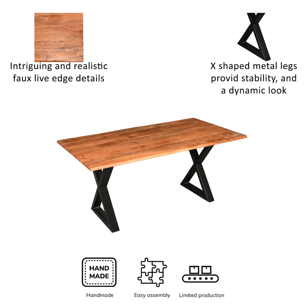 Skraut Home - Fixed dining table - 76 x 160 x 90 cm - Capacity up to 6  people - Metal X-legs - X-Loft model - Solid oak/black wood finish :  : Home & Kitchen