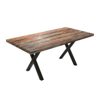 70 Inch Handcrafted Dining Table, Solid Rosewood Rectangular Top with X Shape Iron Legs, 2 Tone, Brown and Black -UPT-273761