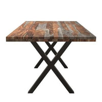 70 Inch Handcrafted Dining Table, Solid Rosewood Rectangular Top with X Shape Iron Legs, 2 Tone, Brown and Black -UPT-273761