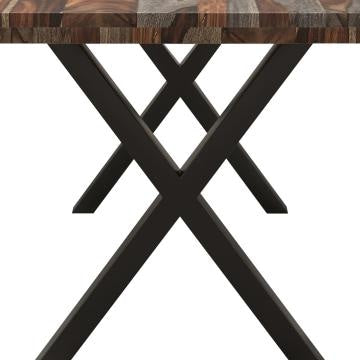 70 Inch Handcrafted Dining Table, Solid Rosewood Rectangular Top with X Shape Iron Legs, 2 Tone, Brown and Black -UPT-273761