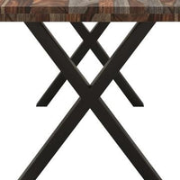 70 Inch Handcrafted Dining Table, Solid Rosewood Rectangular Top with X Shape Iron Legs, 2 Tone, Brown and Black -UPT-273761