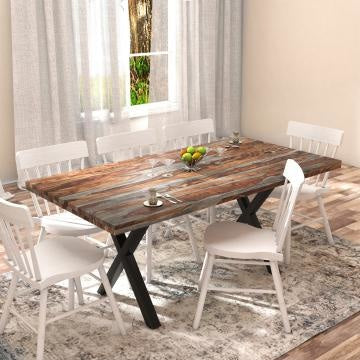 70 Inch Handcrafted Dining Table, Solid Rosewood Rectangular Top with X Shape Iron Legs, 2 Tone, Brown and Black -UPT-273761