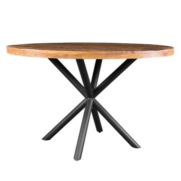 48 Inch Handcrafted Dining Table, Solid Mango Wood Round Top with Iron Crisscrossed Legs, Natural Brown and Black - UPT-273762