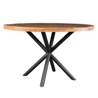 48 Inch Handcrafted Dining Table, Solid Mango Wood Round Top with Iron Crisscrossed Legs, Natural Brown and Black - UPT-273762