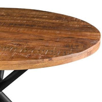 48 Inch Handcrafted Dining Table, Solid Mango Wood Round Top with Iron Crisscrossed Legs, Natural Brown and Black - UPT-273762