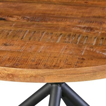 48 Inch Handcrafted Dining Table, Solid Mango Wood Round Top with Iron Crisscrossed Legs, Natural Brown and Black - UPT-273762